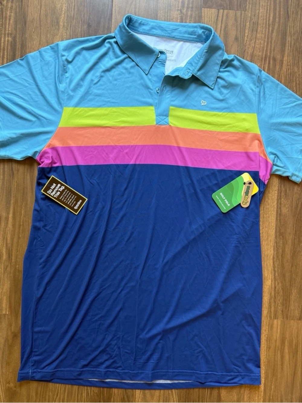 Tipsy Elves Men’s XL Golf Polo Shirt Blue Multi-colored Stripes NWT Top